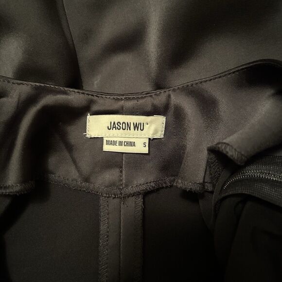 Jason Wu Dress Black Satin Midi Women's Small Ruched Silky Slip Strappy Back Tie - Picture 10 of 11